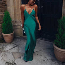 BKLD-Vestido largo de seda satinada verde para mujer, Sexy, con cuello en V, elegante, con tirantes finos, espalda descubierta 2024 - compra barato