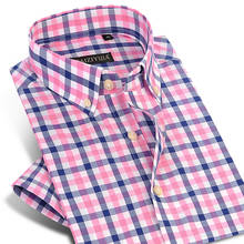 Клетчатая Хлопковая мужская рубашка в английском стиле, с карманами, с коротким рукавом, летняя повседневная, стандартная, тонкая рубашка на пуговицах 2024 - купить недорого