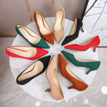 Sapatos de salto alto 5cm, mulheres gatinhos, sapatos de trabalho, veludo, tamanho 46, para escritório, verde 2024 - compre barato