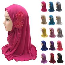 12PCS Girls Kids Muslim Hijab Islam Arab Scarf Shawls Flower Headscarf Cap Ramadan Full Cover Prayer Accessories Random Color 2024 - buy cheap