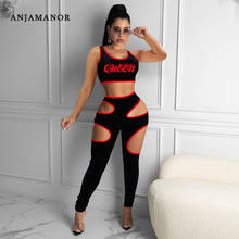 ANJAMANOR Sexy 2 Piece Sets Womens Outfits Summer 2021 Tracksuit Cut Out Pants and Letter Print Crop Top Matching Sets D27-CD30 2024 - buy cheap