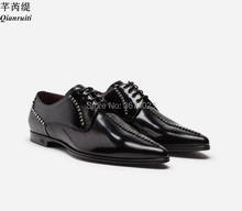 Qianruiti Party Wedding Shoes Men Flats Derby Shoes Black Patent Leather Loafers Rivets Studs Dress Shoes Men 2024 - buy cheap