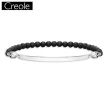 Pulseira de caveira com ponte de caveira e obsidiana preta, joia masculina reforçada de prata esterlina 925 para homens 2024 - compre barato