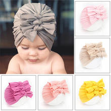 16 Colors Baby Head Hat Autumn Winter Models Foreign Trade Folding Pleated Bowknot Bowknot Baby Knitted Cloth Hat 2024 - buy cheap