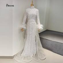 Finove 2021 New Evening Dress Long Noble Mermaid Dress High Neck Beaded Feathers With Cloak Party Gowns 2020 Vestidos De Fiesta 2024 - buy cheap