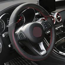 Cubierta de cuero genuino para volante de coche Mercedes Benz, cubierta cosida a mano de ante, color negro, para C300, C260, C200, C180, B200 2024 - compra barato