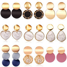 LOVR 2020 New Fashion Round Dangle Drop Earrings for Women Korean Statement Geometry Heart Gold Earrings Wedding Party Jewelry 2024 - buy cheap