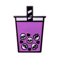 Skull heart Boba tea Enamel Pin Purple glitter Bubble Tea brooch Halloween christmas jewelry 2024 - buy cheap