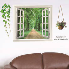 Pegatina de pared de ventana falsa 3D, carteles de vinilo decorativos para el hogar, calcomanía artística de paisaje de bosque, papel tapiz Mural 2024 - compra barato