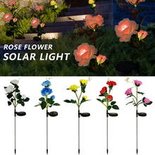 Outdoor Realistic Solar Powered Rose Lights 3heads Waterproof Flower Stake For Garden Patio Yard Pathway Lawn Decoration 2021 2024 - buy cheap