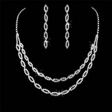 Luxury Female White Crystal Wedding Jewelry Set Charm Silver Color Dangle Earrings For Women Trendy Bridal Zircon Chain Necklace 2024 - buy cheap