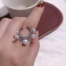 Big Statement Pearl Moon C Shaped Rings For Women 2021 New Design Open Ring Adjustable Jewelry 2024 - buy cheap