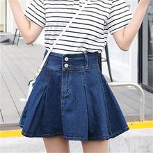 Free Shipping 2020 Women's Summer New High-Waist Denim Skirt Skirt Thin and Thin A-line Pleated Skirt 2024 - buy cheap