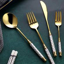 Juego de cubiertos de cerámica de acero inoxidable, vajilla dorada, cucharas de cena, tenedor, cuchillo, utensilios de cocina 2024 - compra barato