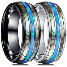 Anel de aço inoxidável preto, 8mm, masculino, carboneto & abalone, incrustação de concha, anel de casamento, acessórios de moda masculina, tamanho 6-13 2024 - compre barato