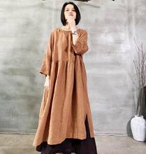 2020 New Autumn Women Vintage Linen Dress Ladies Casual Long Sleeve Robe Solid Longo Loose Dresses Femme Plus Size Vestidos 2024 - buy cheap