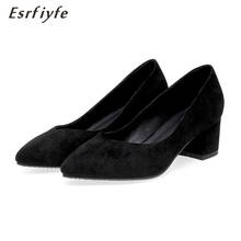 ESRFIYFE/2020 г., новая модная обувь на высоком толстом каблуке женские туфли-лодочки Рабочая обувь с острым носком весенне-летняя обувь на высоком каблуке без застежки 2024 - купить недорого