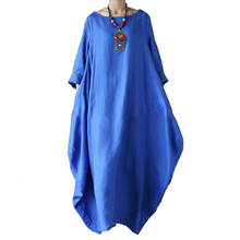 Vestido solto de linho feminino boho, vestido largo largo com manga comprida branco azul e plus size 4xl 5xl 2021 2024 - compre barato