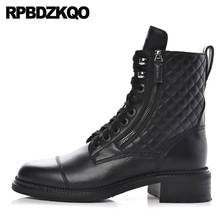 Botines de piel auténtica con cordones para mujer, botas cortas de marca con punta redonda a cuadros y cremallera, zapatos de diseñador de alta calidad, color negro, otoño e invierno, 2021 2024 - compra barato