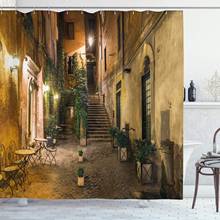 Italiano cortina de chuveiro antigo pátio roma itália café cadeiras cidade casas históricas na rua decoração do banheiro conjunto com ganchos 70" 2024 - compre barato