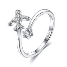 Silverhoo novo 925 prata esterlina avião voando anéis abertos para as mulheres zircônia cúbica ajustável anel de aniversário presente jóias finas 2024 - compre barato