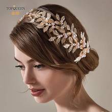 TOPQUEEN HP353 Bridal Headband Gold Alloy Leaves Forehead Wedding Headpieces for Bride Jeweled Headband Bridal Tiara Headwear 2024 - buy cheap