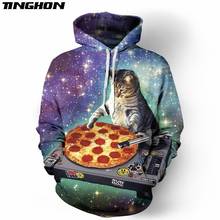 Мужская толстовка с капюшоном DJ Cat, 3D принт, толстовка с изображением пиццы, космоса, галактики, пуловер, спортивная одежда, спортивный костюм для мужчин, большие размеры XS, 6XL, 7XL 2024 - купить недорого