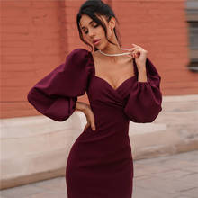 Sexy pure V Neck off shoulder bodycon dress women autumn winter club party night red Elegant midi dress  black dress 2024 - buy cheap