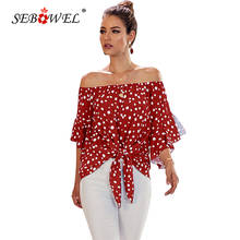 SEBOWEL Woman Sexy Bohemian Tops Female Polka Dot 3/4 Bell Sleeve Off Shoulder Front Tie Knot Blouse 2021 Summer Crewneck Shirts 2024 - buy cheap