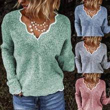 New Women Autumn Winter Knitted Sweater V-Neck Solid Color Pullover Long Sleeve Casual Tops Jumper Skin-Friendly And Comfortable 2024 - buy cheap