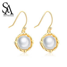 SA SILVERAGE S925 pendientes de plata chapado en oro pendientes de perlas de mujer gota joyería de las mujeres S925 chapado en oro gota larga 2024 - compra barato