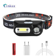 Lanterna de cabeça portátil com led xpe + cob, carregamento usb, 6 modos, farol com faixa para cabeça para pesca, acampamento ao ar livre