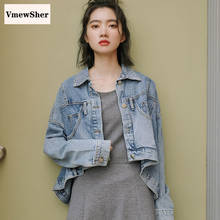 VmewSher New Denim Jackets Women Irregular Short Jean Jacket Coat 2020 Chic Female Cool Streetwear Long Sleeve Pockets Outwear 2024 - buy cheap