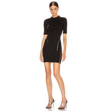 Alta qualidade preto bandage vestido atacado de alta qualidade rayon sexy o pescoço com zíper verão mulher bodycon vestido noite festa vestido 2024 - compre barato