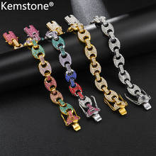 Kemstone Hip Hop Coffee Beans Pig Nose Shape Multicolor Zircon Chain Link Bracelet Necklace Gold Silver Plated Jewelry for Men 2024 - buy cheap