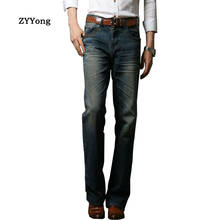 Zyyong calça jeans tradicional masculina, calça jeans clássica casual retrô azul tamanho 28-38 2024 - compre barato