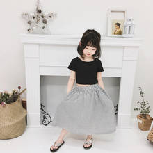 Ropa de verano para niños, camiseta coreana con espalda descubierta y falda larga a rayas, conjunto de ropa para niñas pequeñas 2024 - compra barato