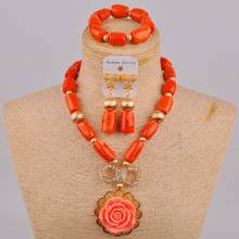 Conjunto de joyas de cuentas de Coral naranja, conjunto de joyería nupcial africana para boda nigeriana, 1C-A04, novedad 2024 - compra barato