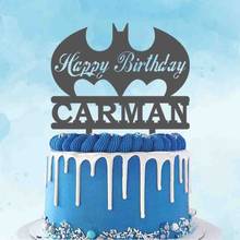 Topo de bolo personalizado para festa de aniversário, decoração de bolo, letra, homem morcego, personalizado, nome, happy birthday, bolo 2024 - compre barato