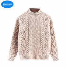 Зимний плотный вязаный свитер iairay, теплый джемпер для девочек, Осенний пуловер с длинным рукавом и высоким воротником, детский цветной свитер 2024 - купить недорого