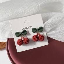 Korean Temperament Cute Red Cherry Earrings Sweet Hollow Round Ball Bow Pendant Stud Ear Fashion Jewelry 2020 Gift 2024 - buy cheap