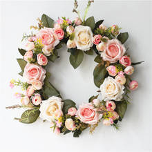 Guirnalda de flores falsas para puerta delantera, decoración colgante de pared, boda, Navidad, Rosa champán 2024 - compra barato