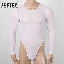 Iepelo-disfraces exóticos para hombre, ropa de dormir de malla transparente, mono de manga larga, corte alto, con cremallera, ajustado 2024 - compra barato