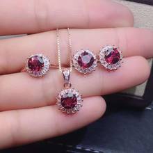 Real Natural Garnet jewelry set Natural Real Garnet 925 sterling silver 1pc pendant,1pc ring,2pcs Earring 2024 - buy cheap