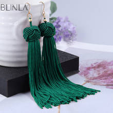 BLINLA Fashion Bohemian Tassels Pompom Long Drop Earrings for Women Red Cotton Silk Fabric Fringe Dangle Earrings 2020 Jewelry. 2024 - buy cheap