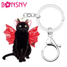 Bonsny Acrylic Halloween Black Cat Keychains Keyring Cute Animal Key Chain Jewelry For Women Kid Girl Charm Gift Car Accessories 2024 - buy cheap