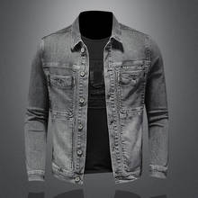 2021 Smoky Grey Embroidered Slim Fit Denim Jacket Men Fashion  Streetwear Coat 2024 - buy cheap