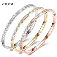 Simple Plain Design Wire Bangle Stainless Steel Pave One Row Clear Crystal With Wire Bracelets Bangles 2024 - buy cheap