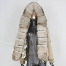 Cxfs casaco de inverno feminino, jaqueta regata com capuz de pele de guaxinim e raposa natural, real coelho, à prova d'água, 2021 2024 - compre barato