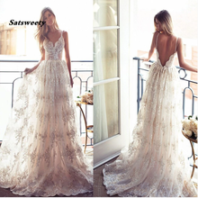 2022 A-line Long Spaghetti V-back Sexy Lace Prom Dresses Formal Evening Dresses Gowns Robe de soirée 2024 - buy cheap